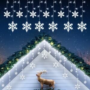 Christmas Snowflake Lights LED Icicle Curtain String Outdoor Holiday Decor